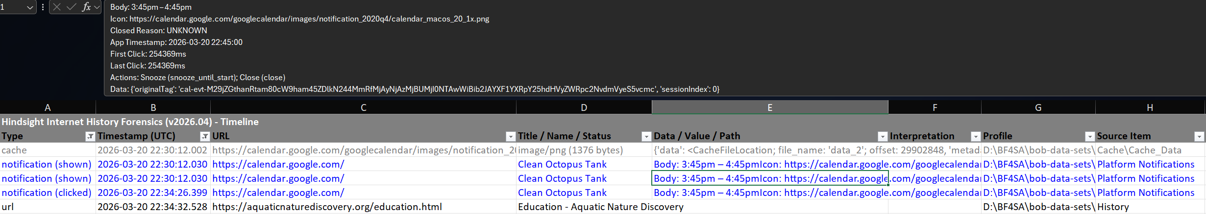 Platform Notifications rows in the Timeline tab
