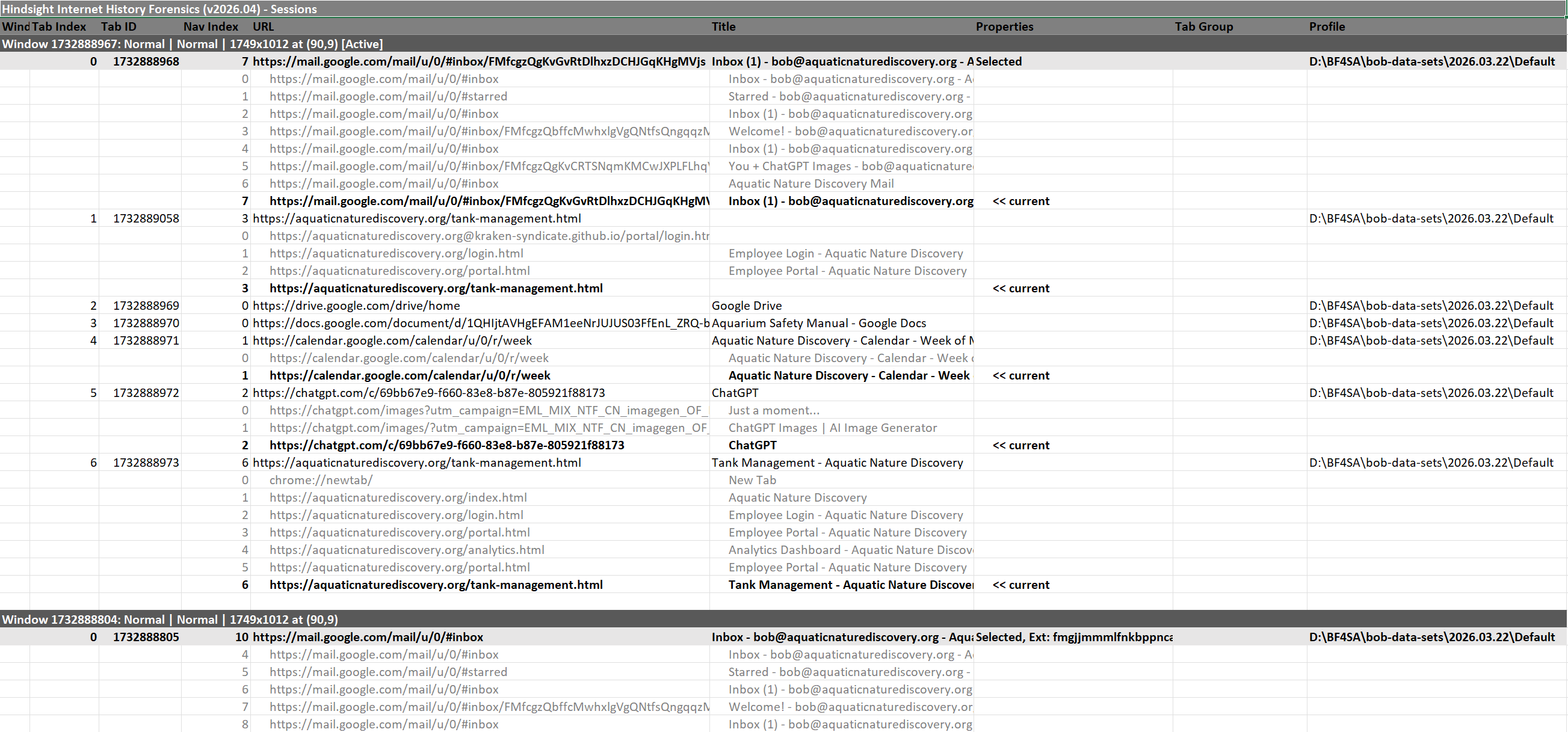 The new "Sessions" tab in the Hindsight XLSX output