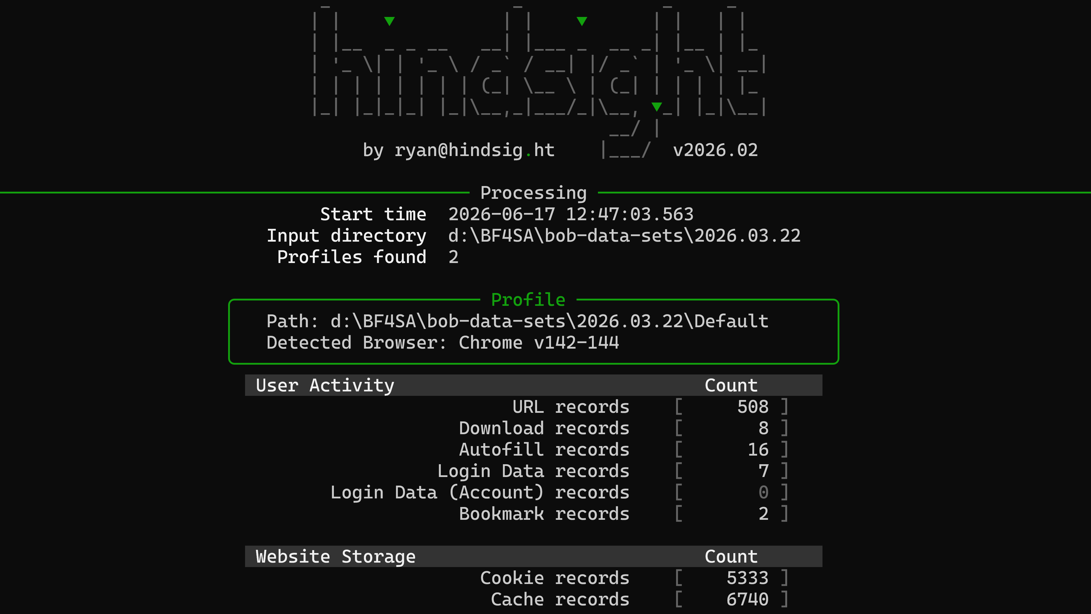 Hindsight command-line interface running a scan